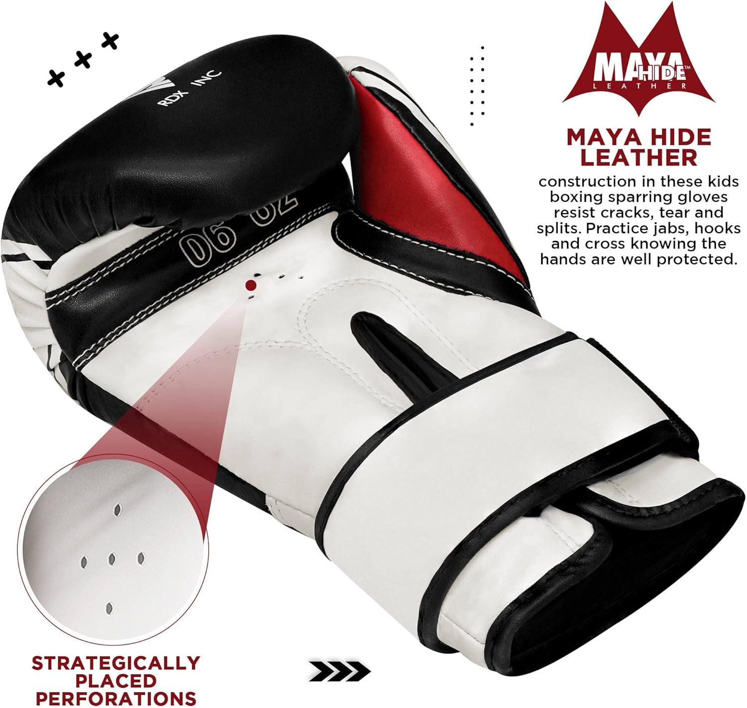 RDX Kids Boxing Gloves, 6Oz 4Oz Junior Training Mitts, Maya Hide Leather Ventilated Palm, Muay Thai Sparring MMA Kickboxing, Punch Bag Speed Ball Focus Pads Punching Workout, Youth Games Fun image number 4