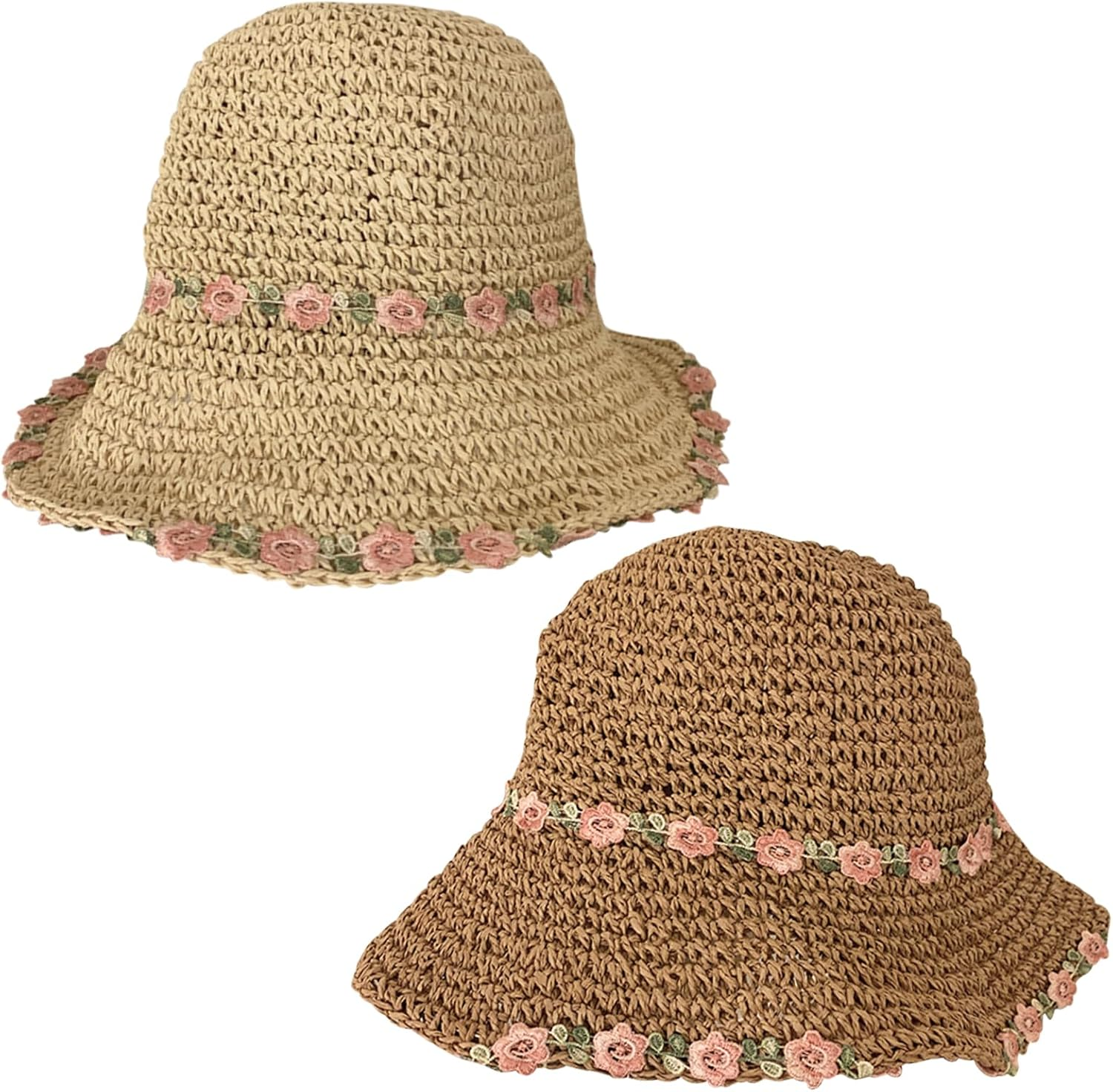 Cosiesnest Straw Hat Women'S Sun Hat Breathable Summer Hat Women'S Straw Hat Summer with Embroidered Flower Sun Hats Foldable Suitable for Hiking Camping Tourism image number 4