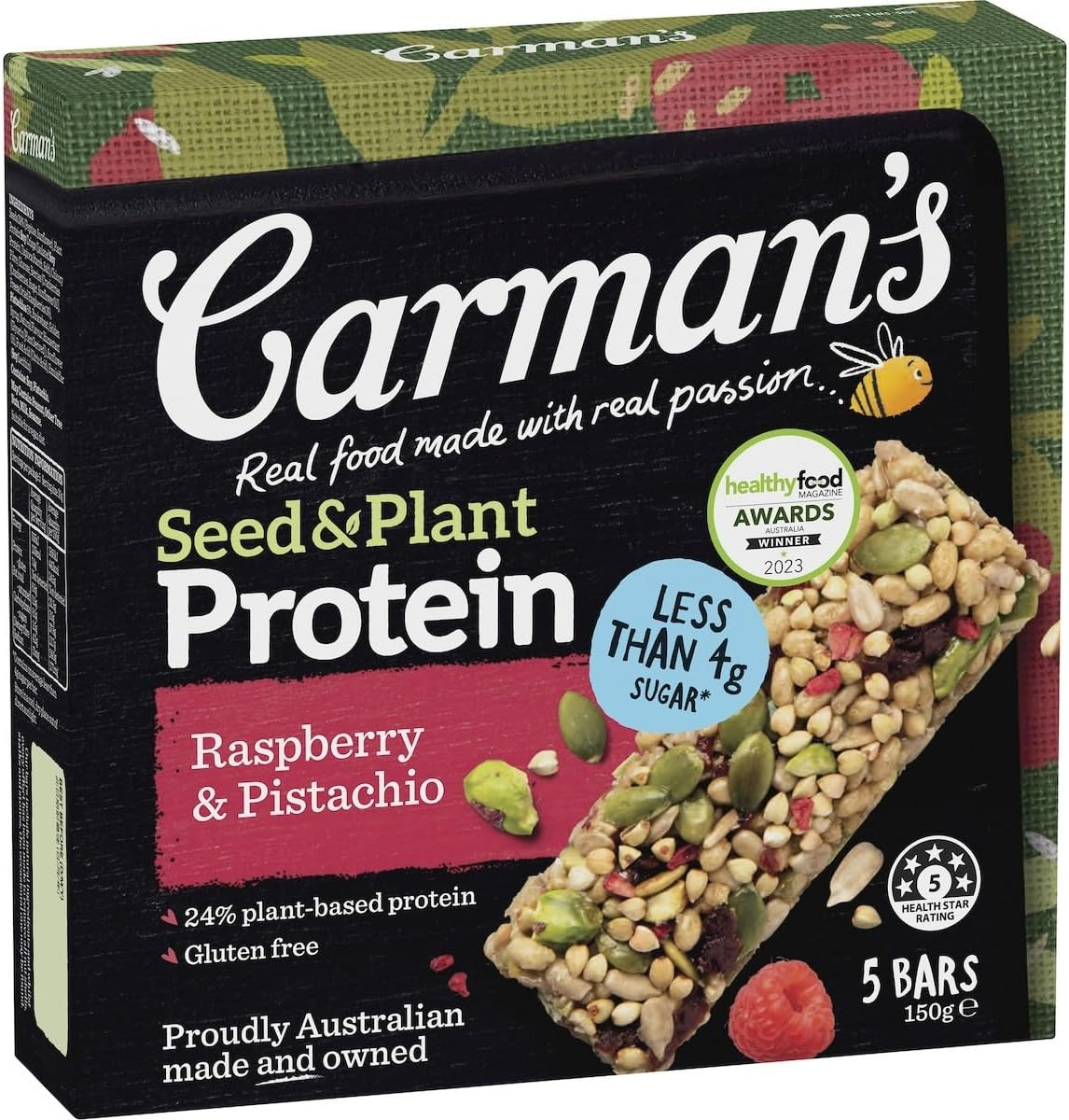 Carmans Raspberry and Pistachio Seed and Plant Protein Bar 150 G image number 3