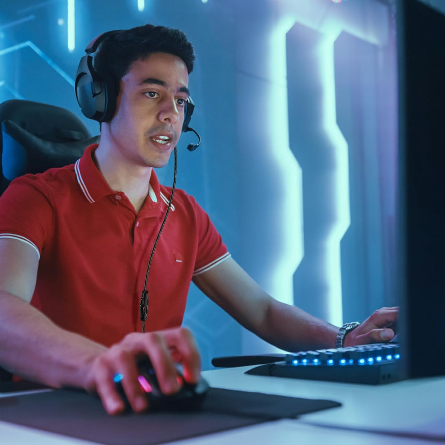 Cloud Alpha Cable Cord for Kingston Cloud Mix Alpha Flight & Logitech G633 G933 Gaming Headset, with Mute & Volume Controls (No Mic, 4.9FT)