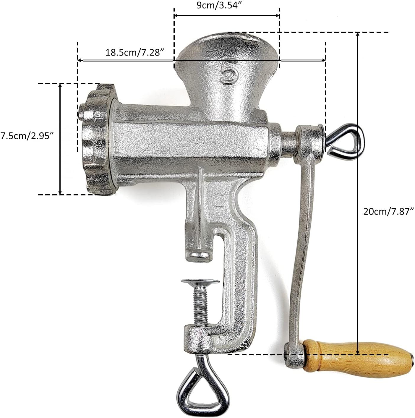 HAWOK Cast Iron Meat Grinder with Tabletop Clamp and Hardened Steel Cutter Sliver 5# image number 1