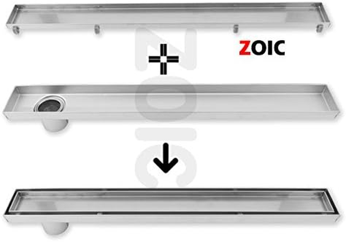ZOIC Linear Stealth Tile Insert Floor Grate Bathroom Shower Waste Drain-304 Stainless Steel Side Outlet (700MM)