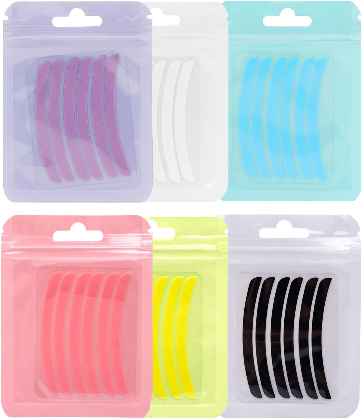 WALWAL 36 Pcs Curved Silicone Lash Lift Ribbon, Reusable Eyelash Curler Pad Strip Eyelash Curling Aid(6 Colors)