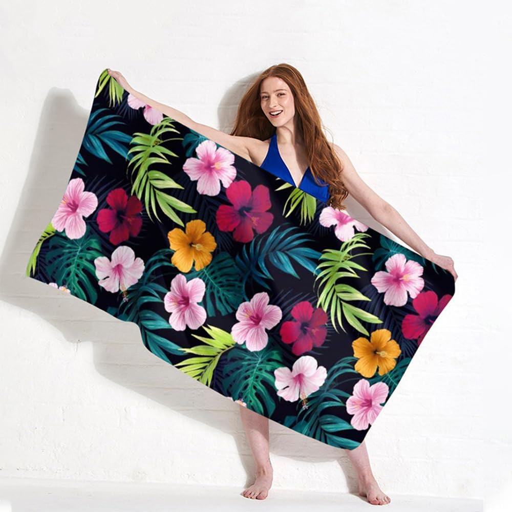 Bongu Beach Towel Sand Free 180X90Cm 2 Pack with Travel Bag, Quick Dry Pool Towels Oversized Travel Towel Lightweight for Beach Party, Pool,Baths Large Towels (Starfish & Flowers) - Seahorse  Baracoa image number 5