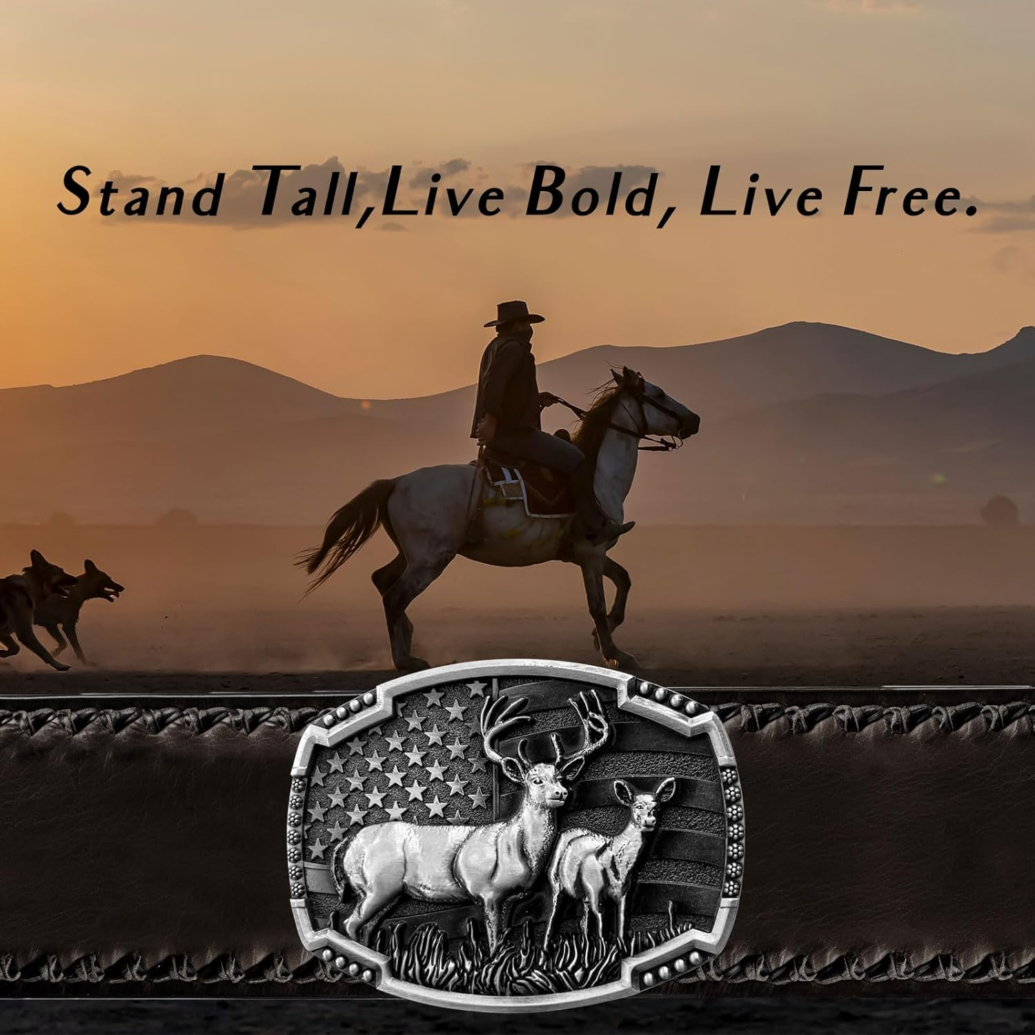 LKKLUYIC Western Belt Buckles for Men Cowboy Belt Buckle American Patriotic Belt Buckles Deer image number 2