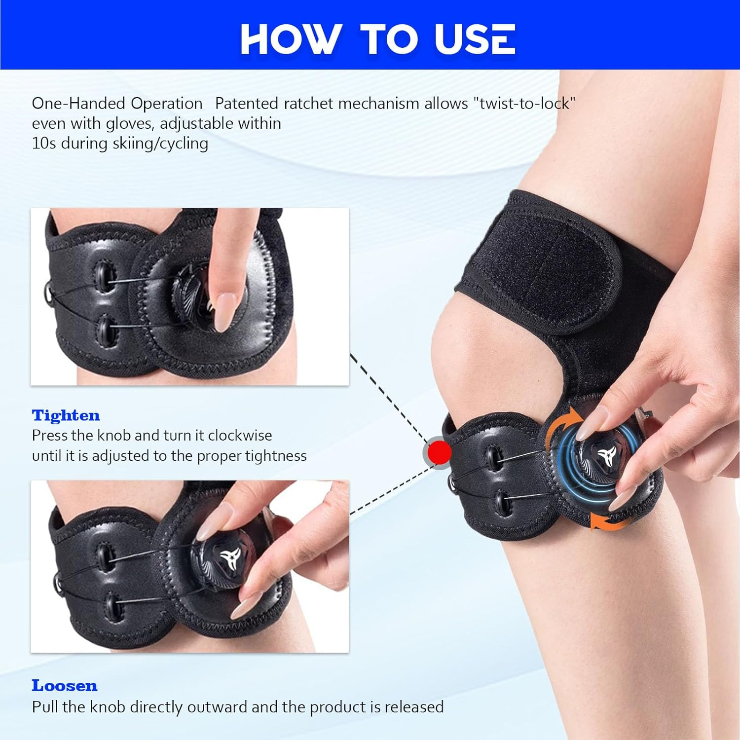 Knee Brace with Rotating Buckle & Silicone Gel Pad - Adjustable Open-Patella Knee Support for Arthritis Pain Relief, Meniscus Tear Recovery, Running Knee Protection Right-M image number 3