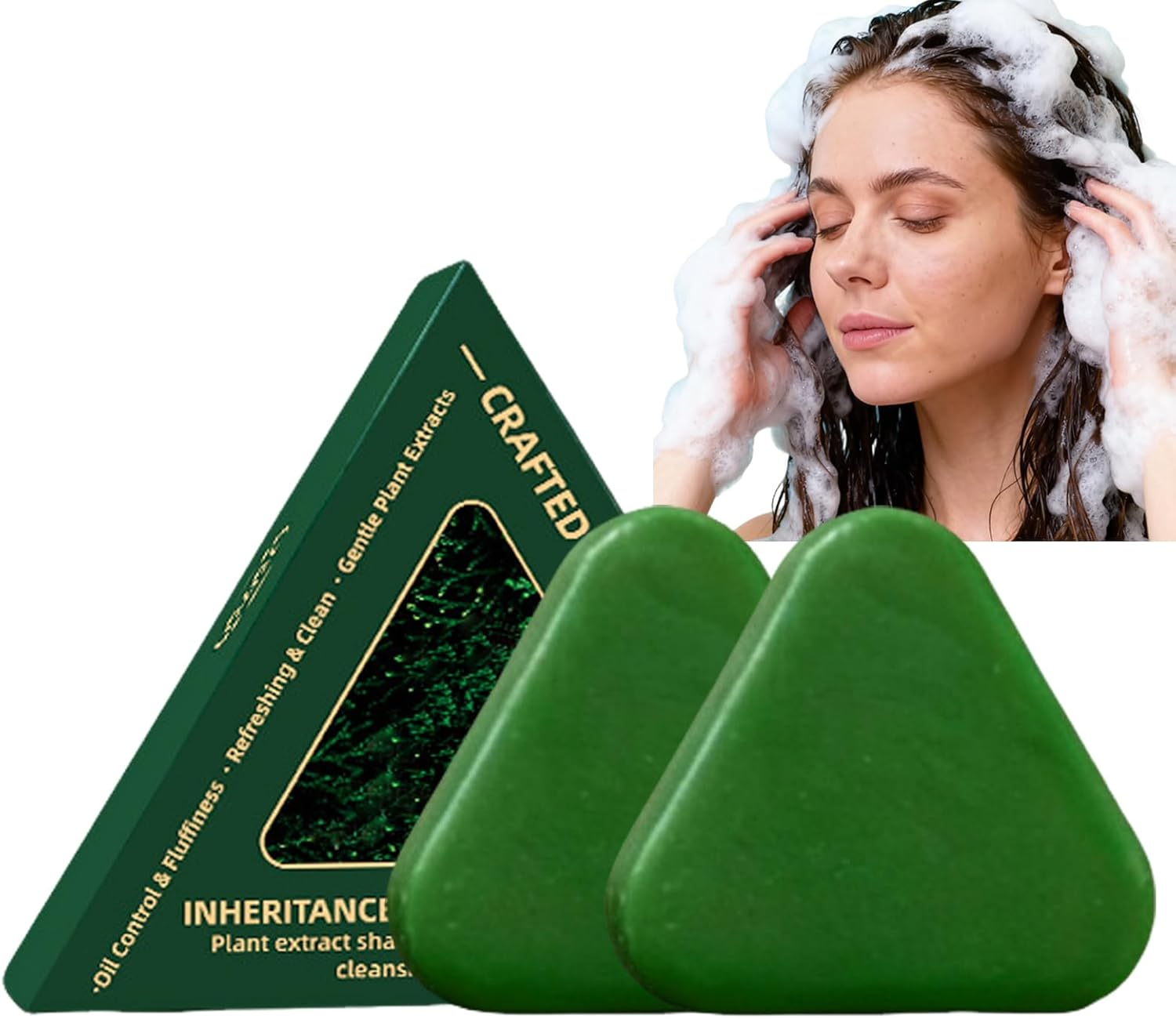 Arborvitae Leaf Solid Shampoo Bar, for Thinning Hair, Increases Volume Hair, Gentle Formulated for All Hair Types, Triangle Green Travel Shampoo and Conditioner (4Pcs)