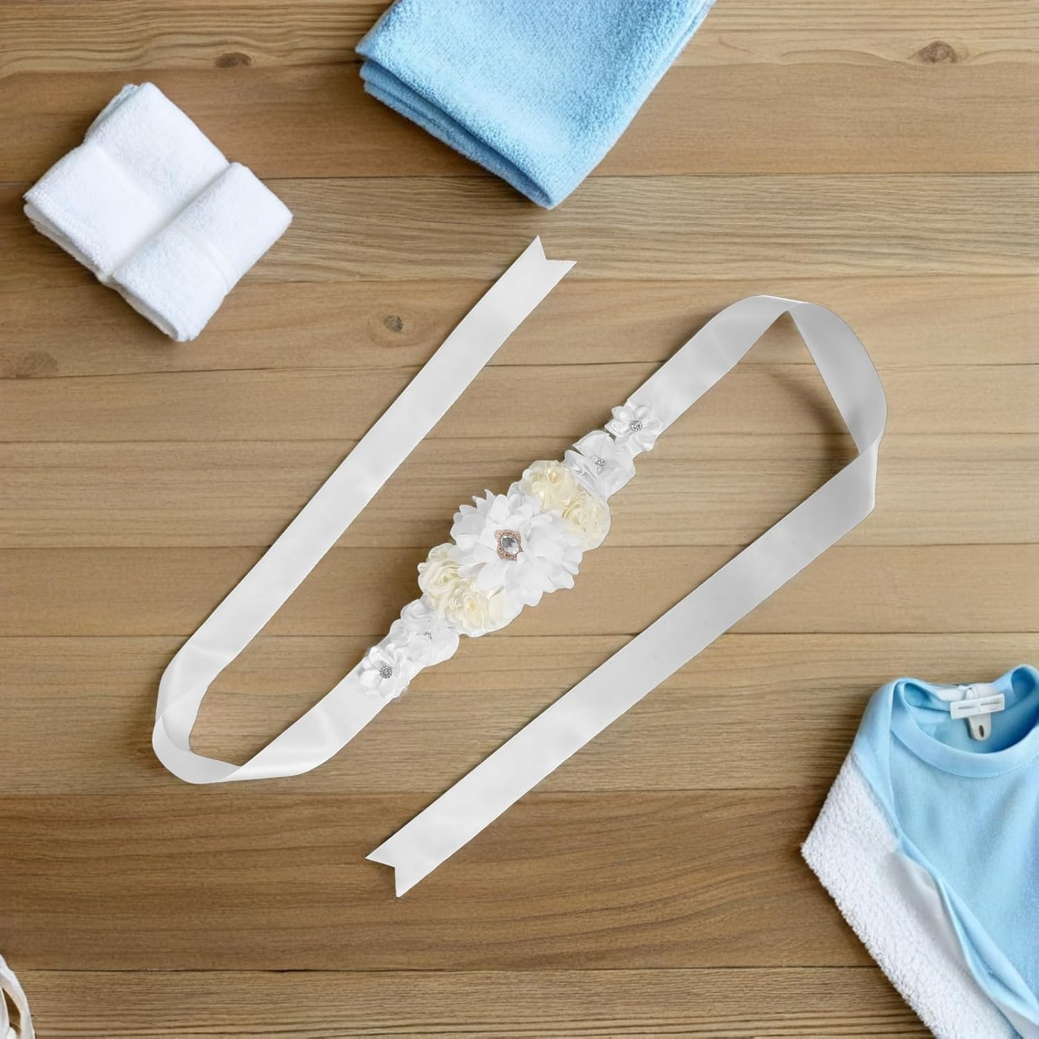 1 Set Maternity Sash: Maternity Flower Belt for Baby Shower and Wedding Photography - Adjustable Belly Band - Party Decoration for Pregnant Women image number 2