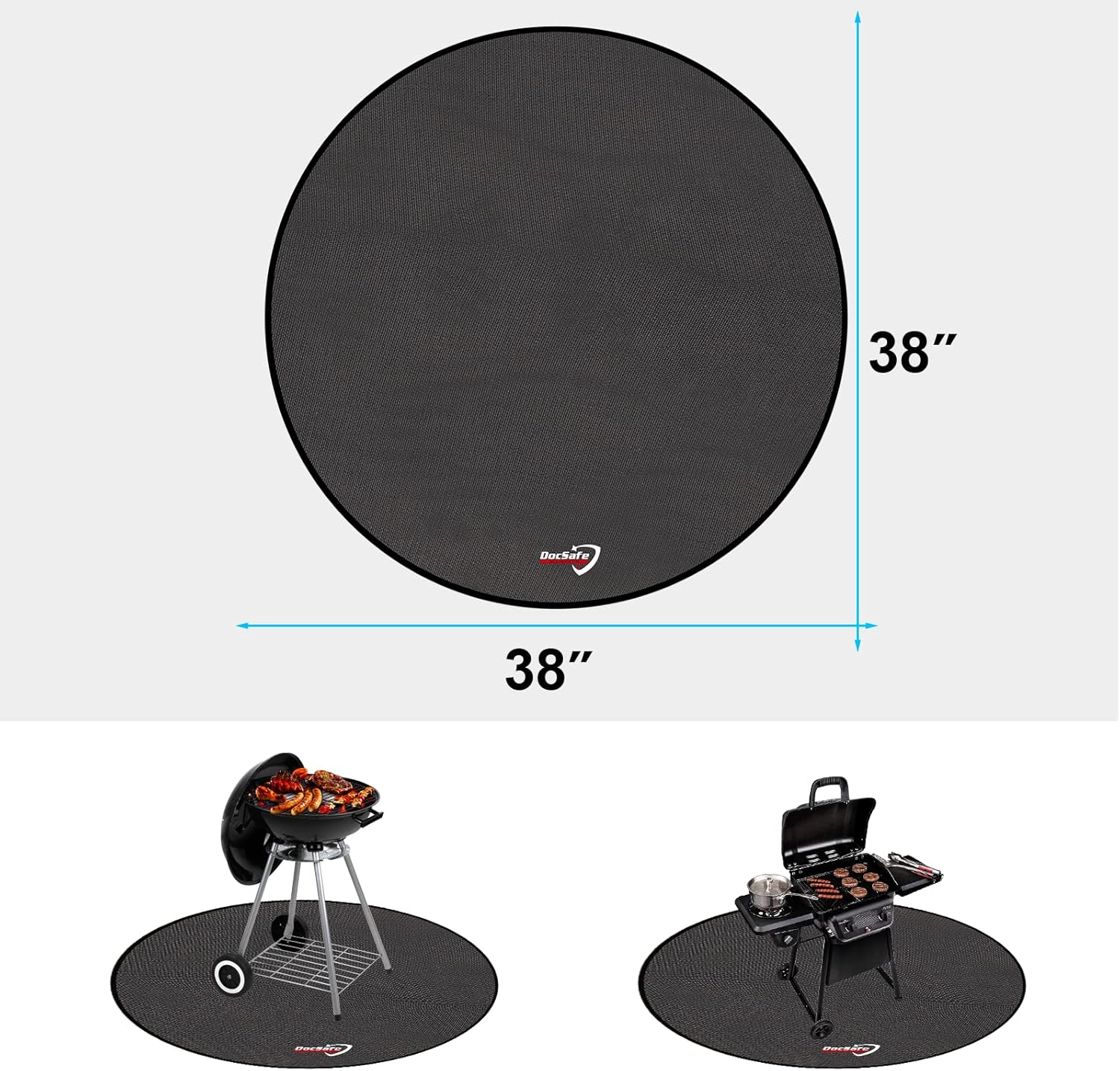 Docsafe 38" round Fire Pit Mat, 4-Layer Fireproof under Grill Mat Heat Insulated Indoor Fireplace Pad Protector for Decks,Patios,Grass,Bbq Smoker, Portable Reusable Oil-Proof and Waterproof, Black image number 2