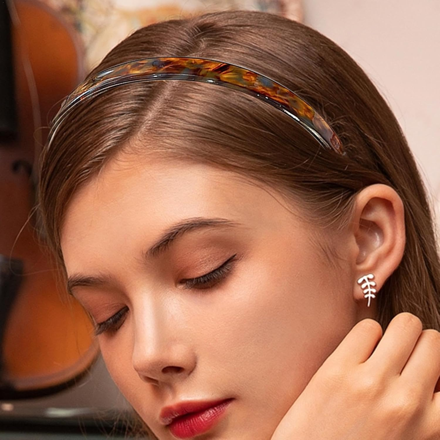 Hair Band Designed for Eyewear Headbands for Women, No-Clip Earbone Glasses Acetate Headband, 2024 New Summer Temperament Headband Non-Slip Headdress - Colored Glaze image number 6