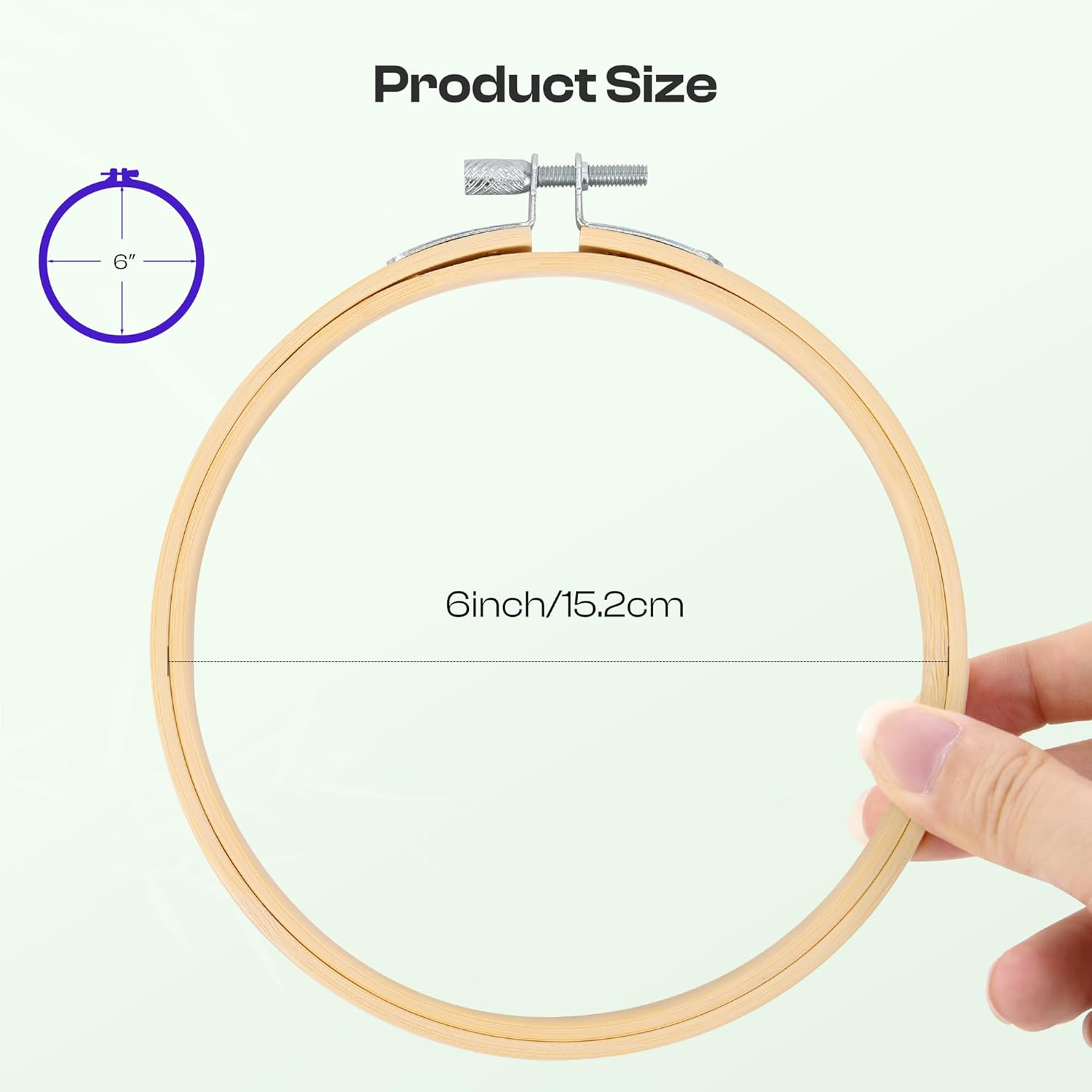 Caydo 6 Pieces 6 Inch Embroidery Hoop with Metal Screw, round Embroidery Hoops Set, Bamboo Cross Stitch Hoop Ring, Embroidery Frames for Art Craft Sewing, Home Ornaments image number 6