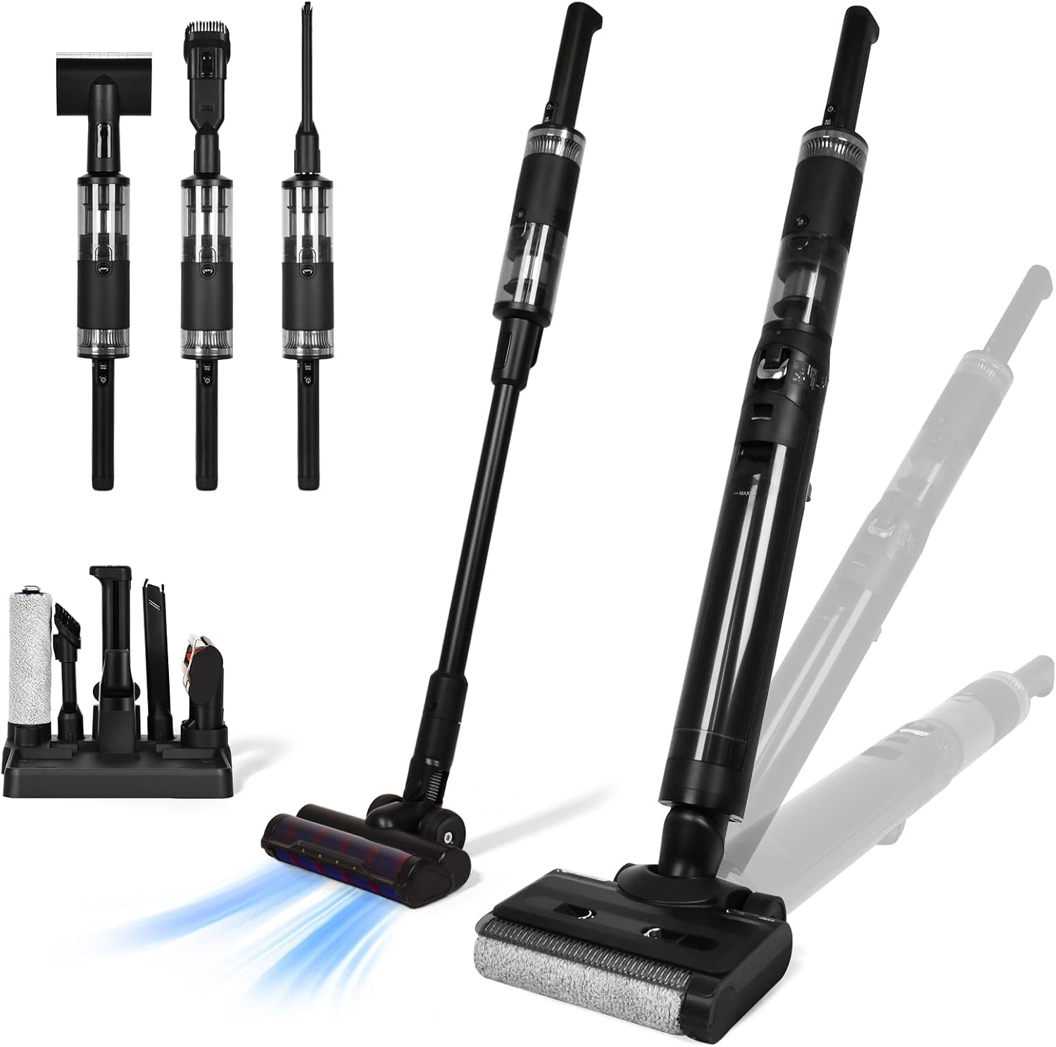 ADVWIN Wet Dry Vacuum Cleaner, 180&deg; Lie-Flat Cordless Smart Vacuum Mop with 70℃ Hot-Air Drying, Self-Cleaning for Hard Floor Sticky Messes and Pet Hair, Lightweight Handheld Vacuum with 2 Batteries image number 3