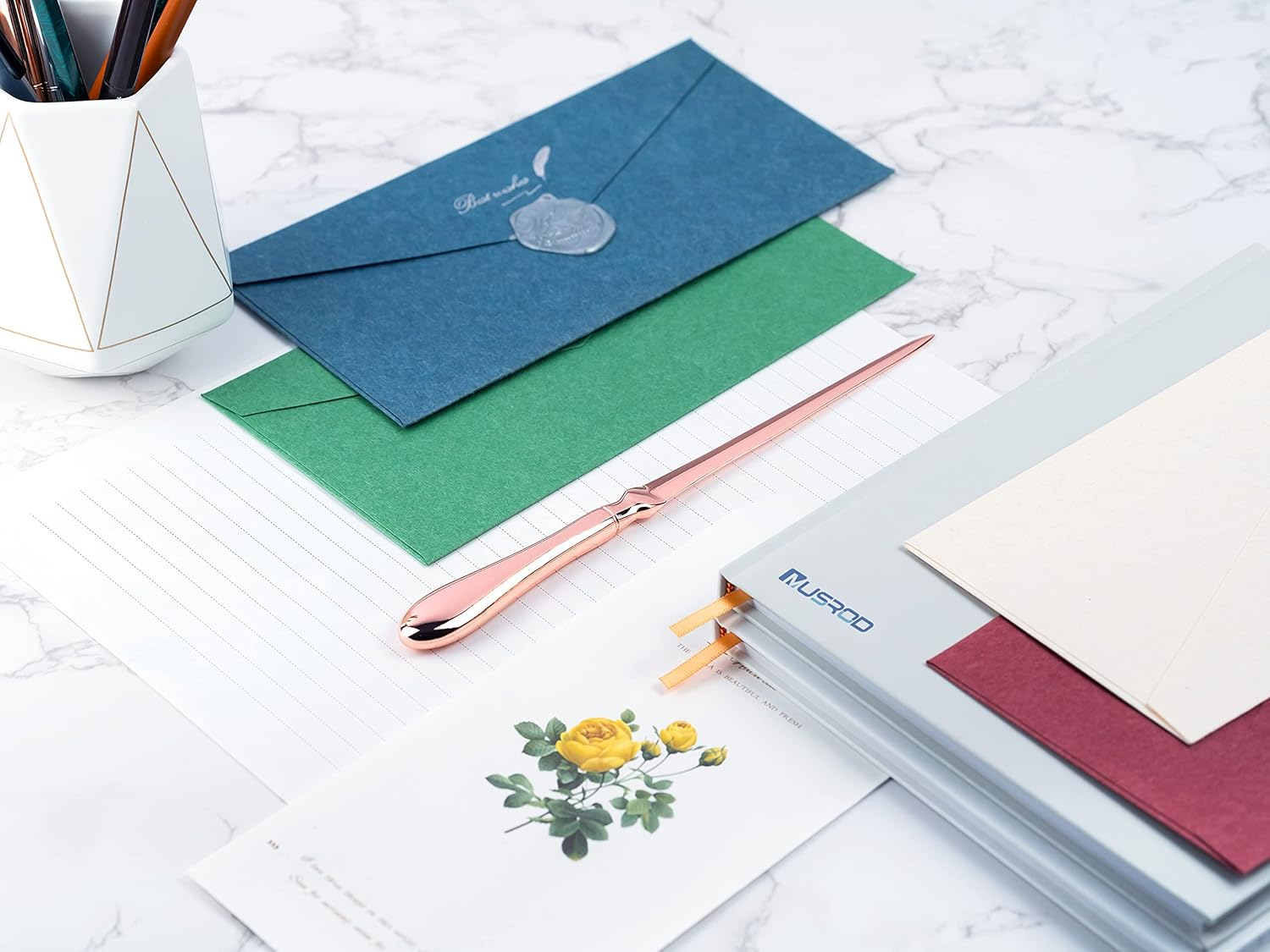 Rose Gold Letter Opener, Envelope Opener Knife Metal Letter Opening Knife, Paul Revere Paper Cutting Knife, 9 Inches (1 Pack) - 1 Pack image number 2