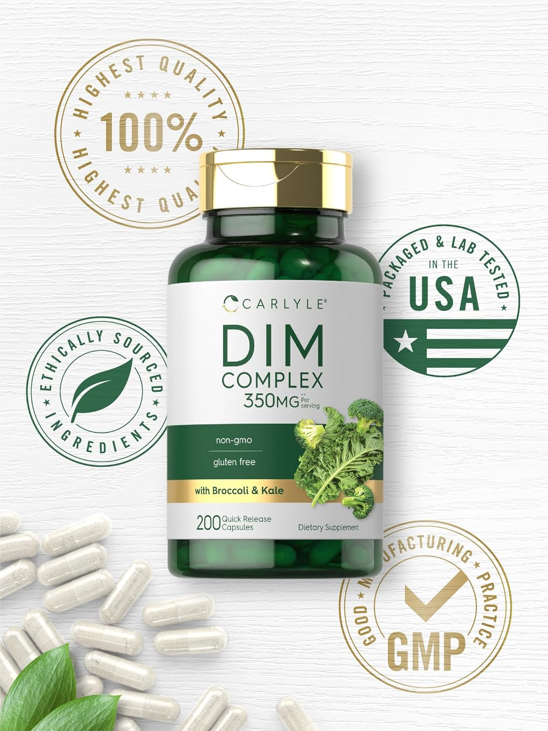DIM Supplement | 350Mg | 200 Count | Vegetarian, Non-Gmo & Gluten Free Complex | by Carlyle image number 1