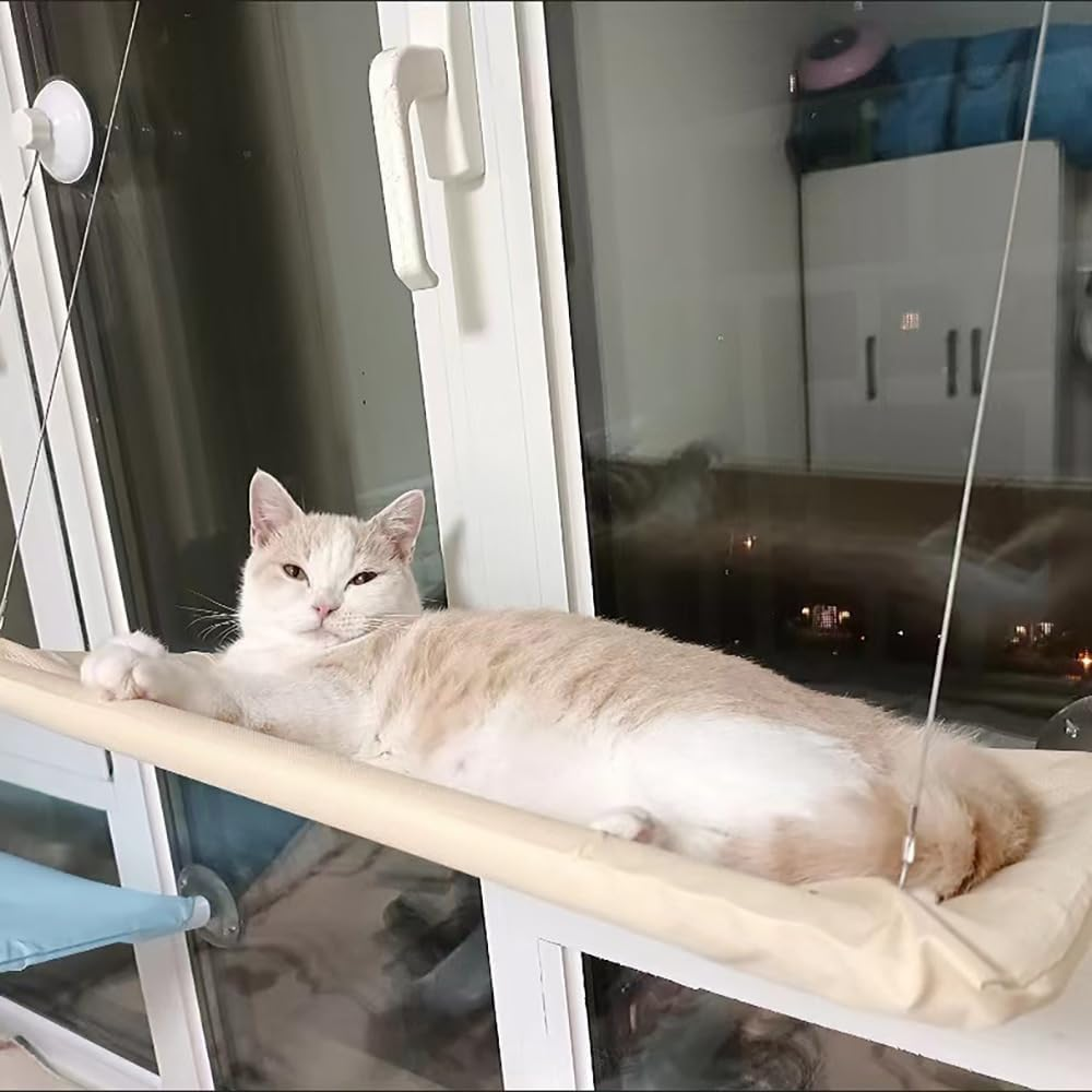 Cat Hammock Window Reinforced Cat Window Seat with Suction Cup Window Lounger for Cats for Sunbathing Pet Bed Large Cats up to 15 Kg image number 2