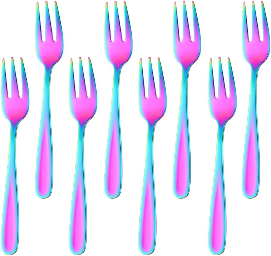 BISDARUN Dessert Forks Stainless Steel Small Cake Forks Fruit Forks 8-Piece Rainbow Length 13.6 Cm / 5.35 Inches - Gradient Gold image number 4