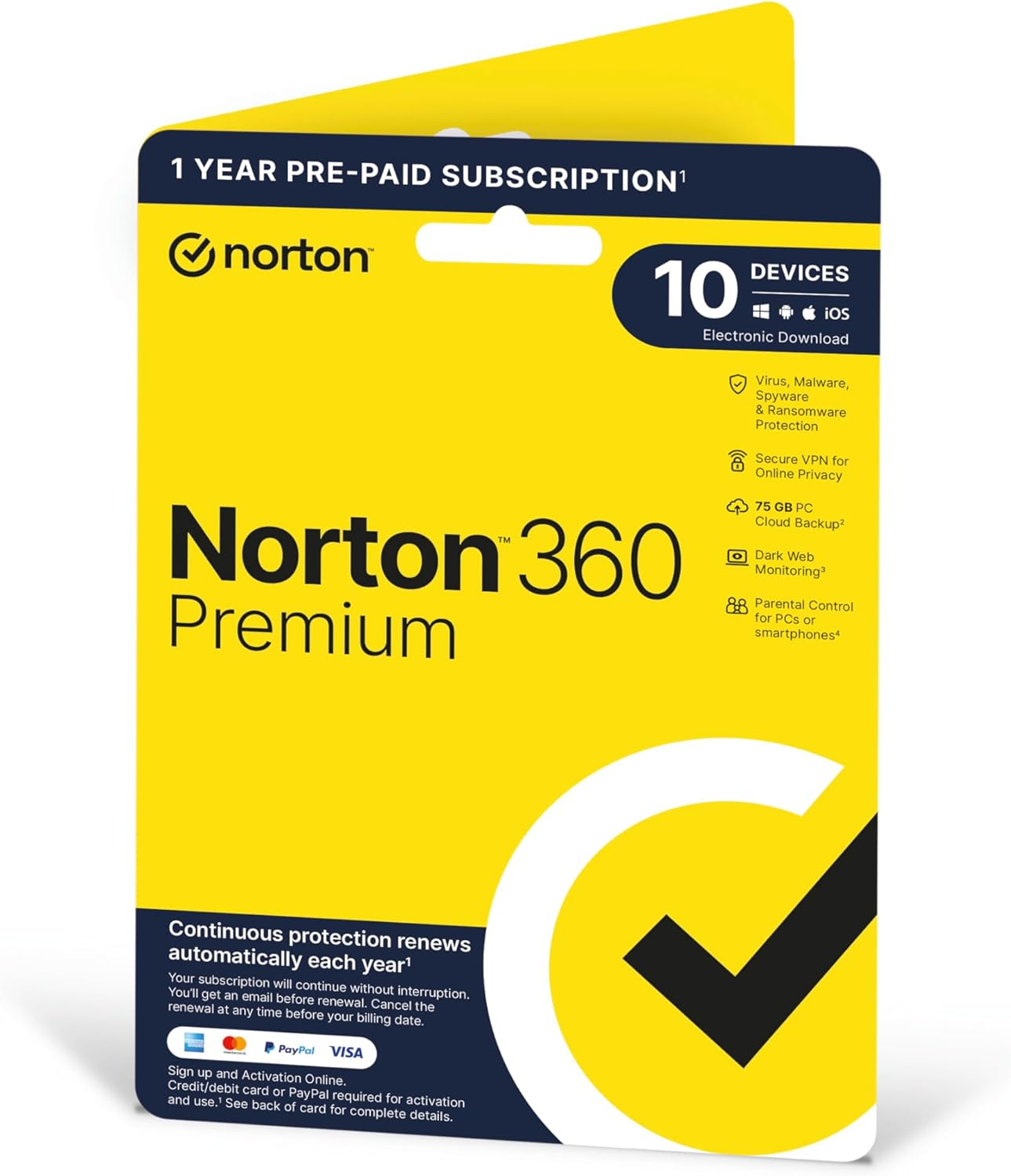 Norton 360 Premium 2022 10 Devices 1 Year with Automatic Renewal Includes Secure VPN Password Manager - Pcs, Mac, Smartphones, Tablets by Post