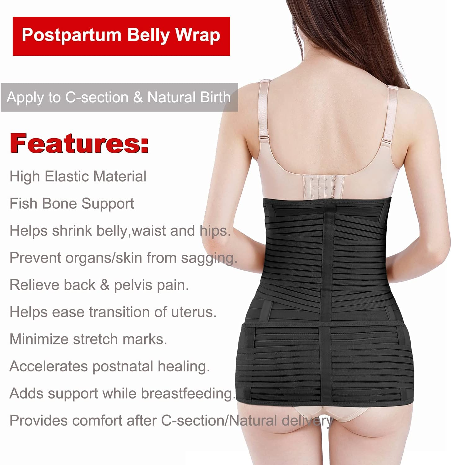 Chongerfei Postpartum Support Recovery Belly Wrap Waist/Pelvis Belt Body Shaper Postnatal Shapewear image number 5