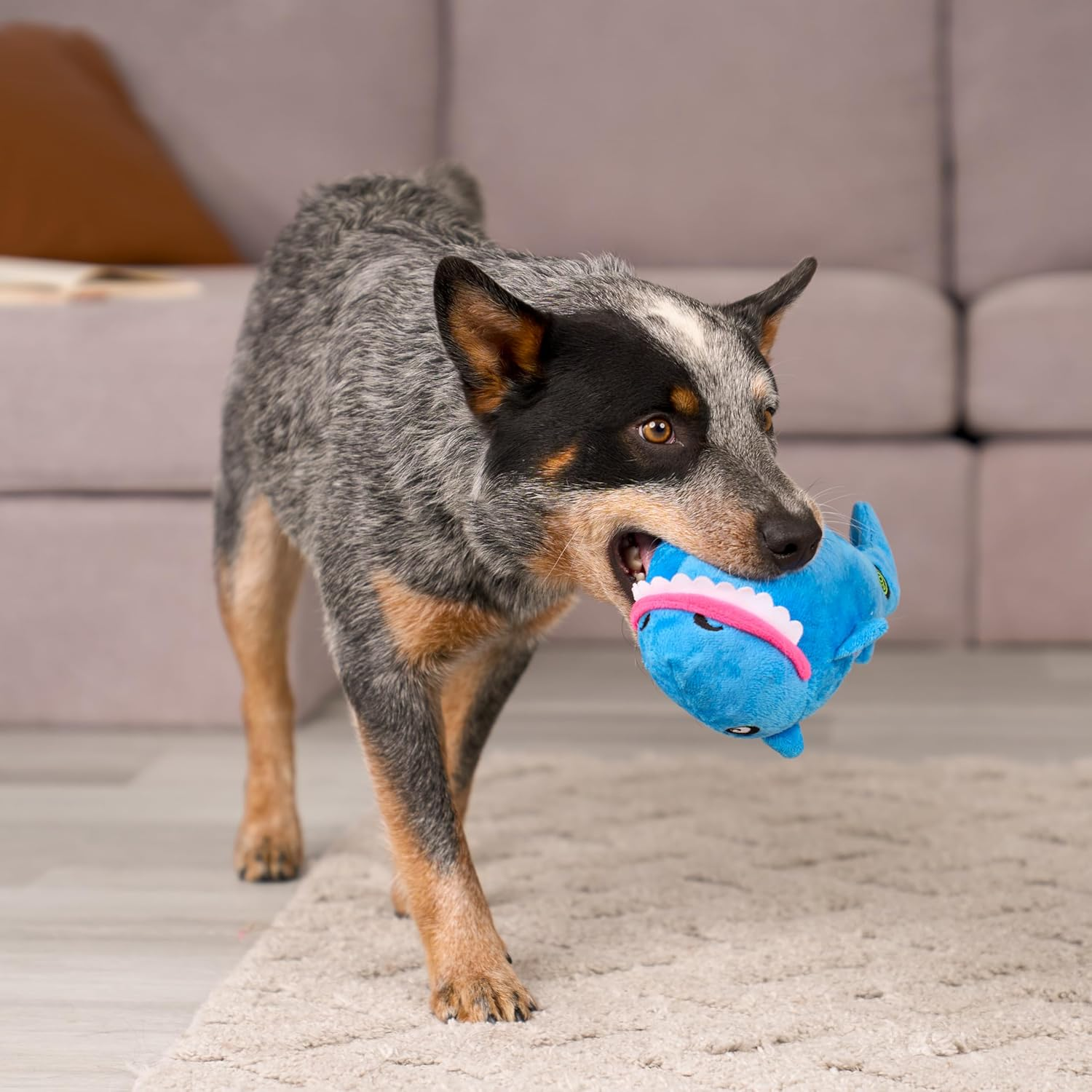 Godog, Action Plush Shark, Animated Squeaker Dog Toy, Bite-Activated Motion, Chew Resistant + Reinforced Seams