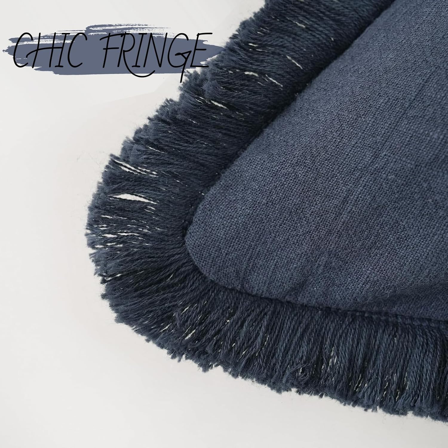 Cushion Covers 18X18 Inch - Set of 2 Decorative Fringe Throw Pillow Covers, Soft Boho Farmhouse Cushion Covers with Tassels for Sofa, Bed, Living Room Home Decor (Navy) image number 4
