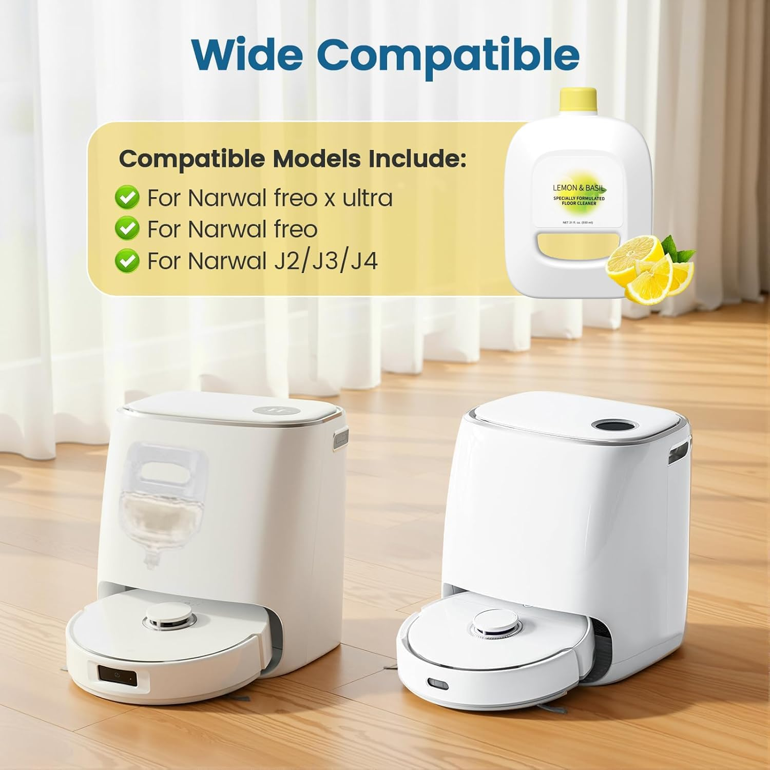 Floor Cleaning Solution Compatible with Narwal Freo/Freo X Ultra/J4/J3/J2/J1 Lemon & Basil Scented 930Ml Multi-Surface Decontaminating Floor Cleaning Fluid image number 1