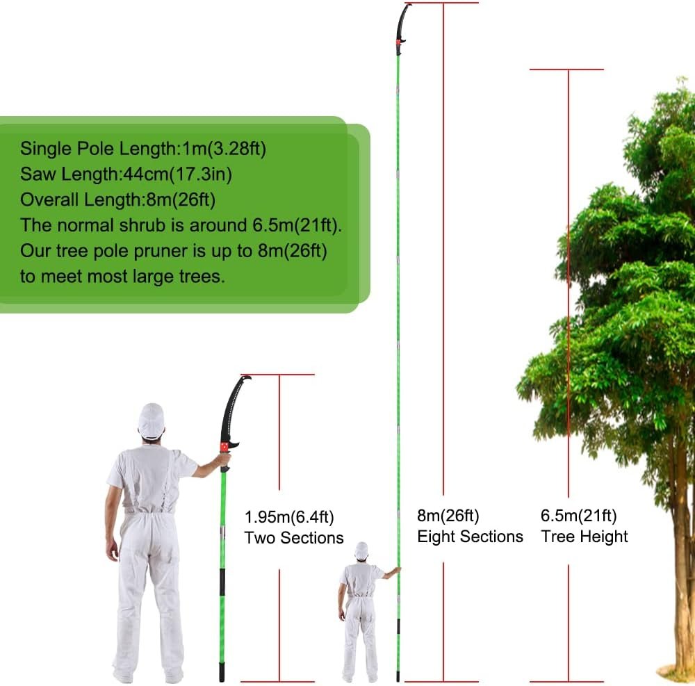 Kokorona Tree Pole Pruner Saws for Tree Trimming, 6.4-26 Ft Manual Tree Pole Branches Pruner Garden Tools Extendable Height with Pole Saw Blade image number 3
