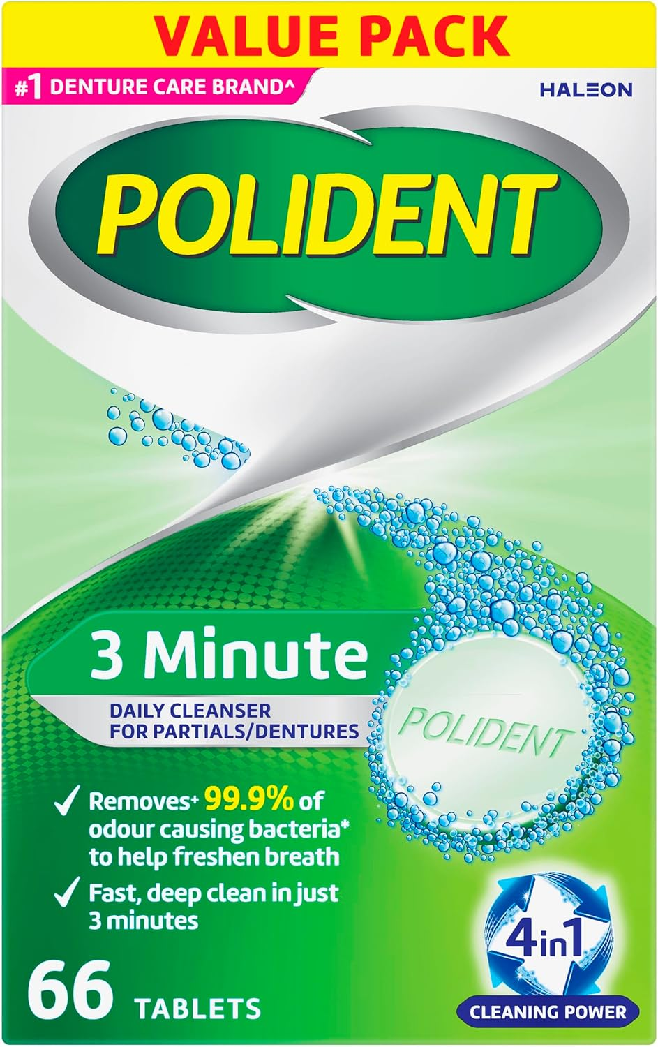 Polident Antibacterial Denture Cleaner Tablets, 3-Minute Daily Denture Cleanser, 66 Tablets image number 3