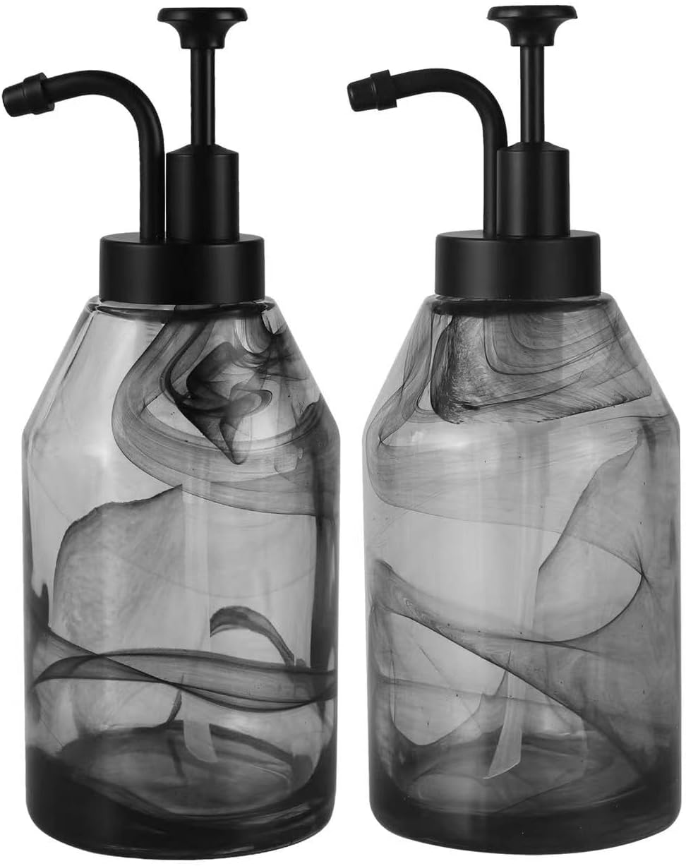 Glass Soap Dispenser Set, Hand Soap Dispenser and Dish Soap Dispenser, Soap Dispenser with Gold Soap Pump,Decorative Soap Dispenser for Bathroom & Kitchen Rustic Home Decor (Moire)