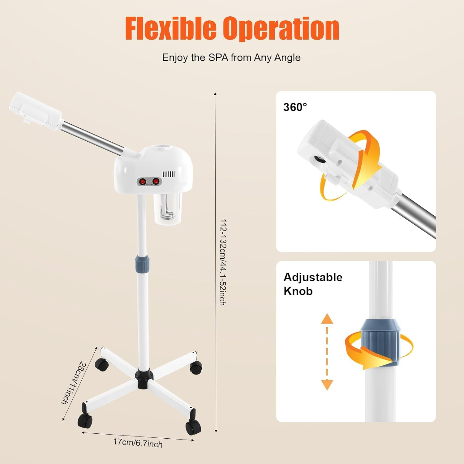 Kitchess Professional Facial Steamer, Hot Ozone Face Steamer with Wheels, Facial Steamer Humidifier for Face for Barber Stores, Beauty Salons, and Spas, 360&deg; Rotating Spray Head, Automatic Shut-Off image number 4