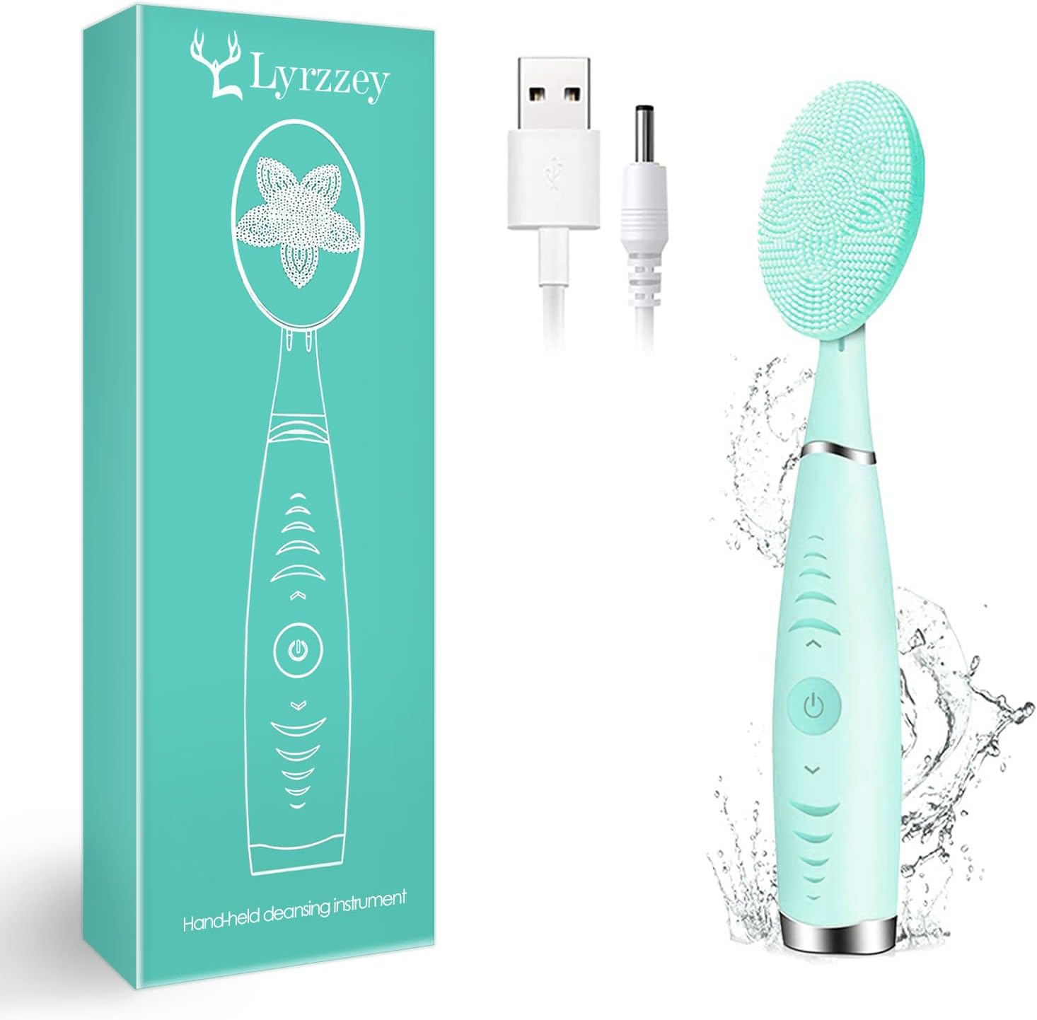 Sonic Facial Cleansing Brush, Lyrzzey Portable Handled Face Cleansing Brush with 5 Adjustable Speeds Vibrating Rechargeable Face Cleansing Brush for Deep Cleaning Gentle Exfoliating Massaging(Blue) image number 3
