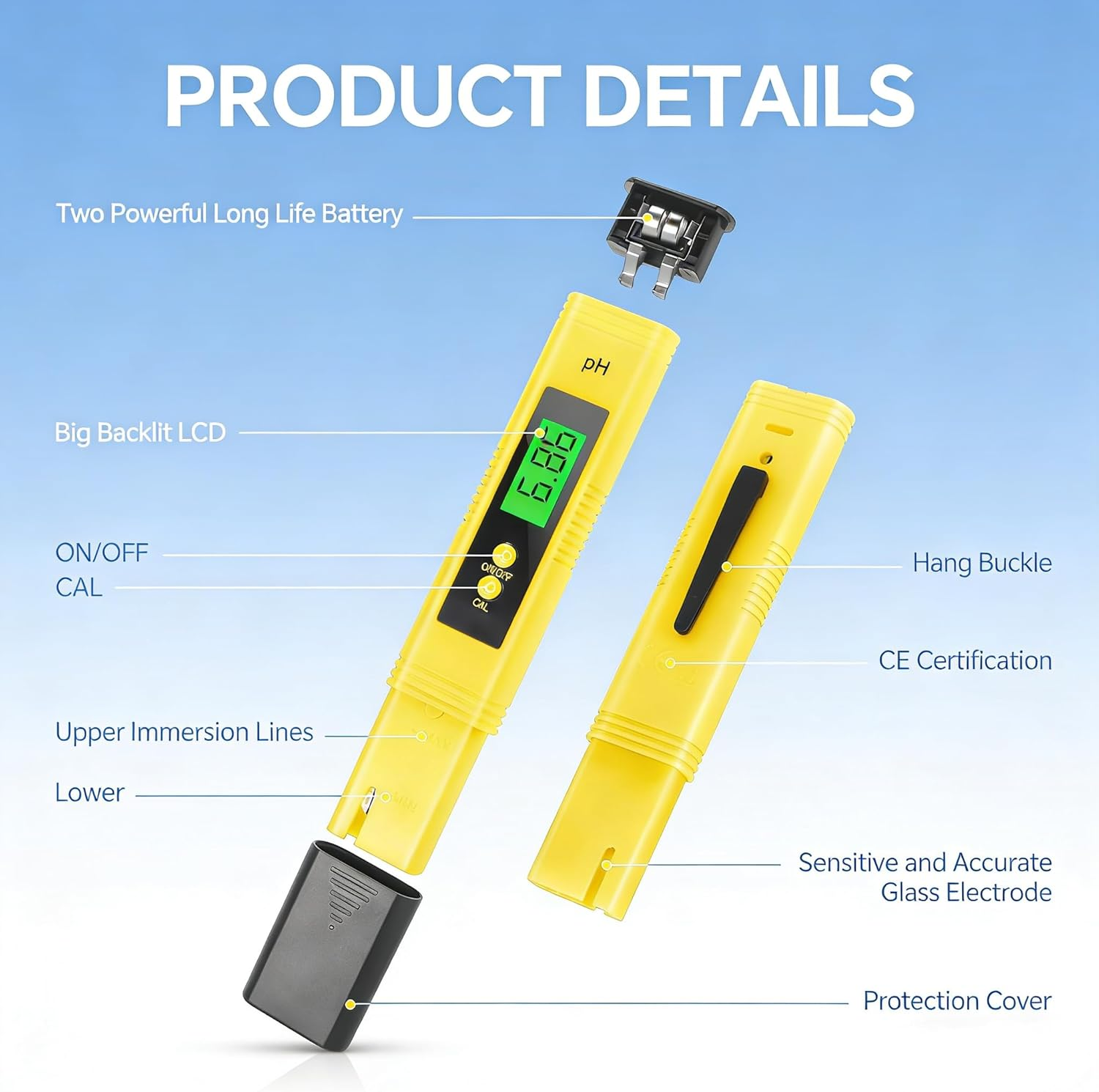 Digital Ph Meter, 0.01Ph High Accuracy Pen Type Ph Tester for Household Drinking, Pool, High Accuracy Digital Ph Tester with UL Certification and 3 Ph Calibration Powders image number 1