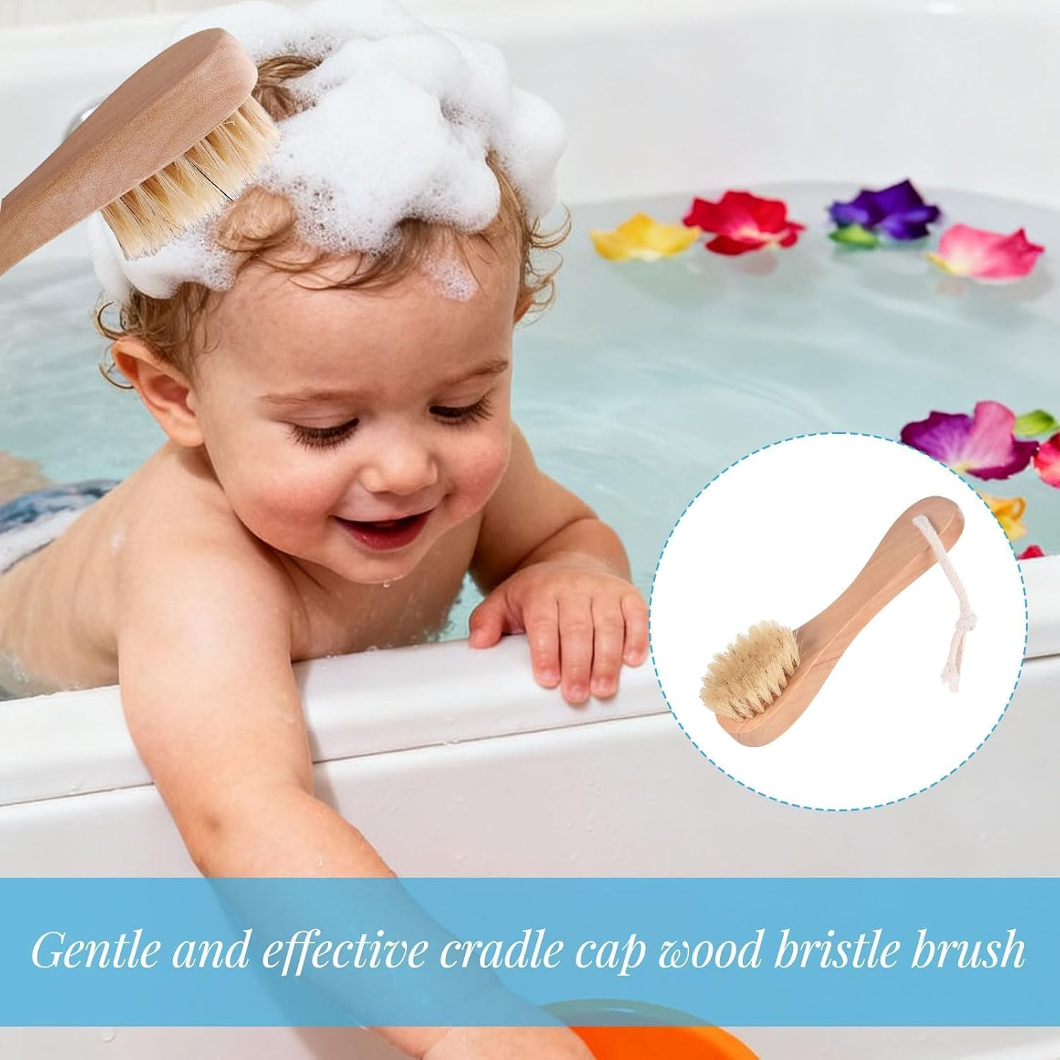 Baby Hair Brush, 2Pcs Cradle Cap Brush, Baby Brush, Natural Ultra-Soft Goat Bristles Brushes, Wooden Handle Brushes, Use for Bath, Daily Care and Delicate Scalps, Set for Newborns and Toddlers image number 5