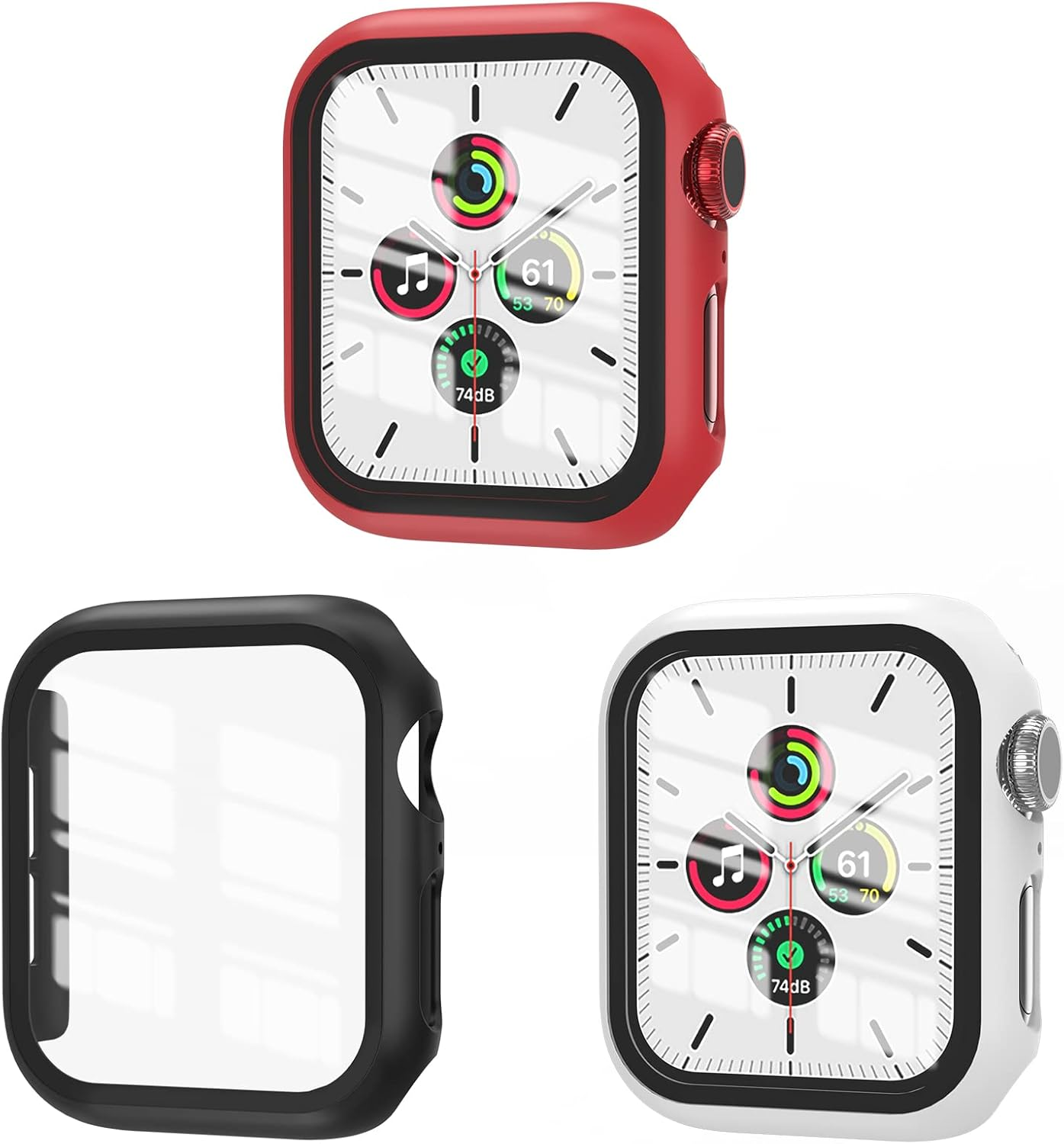 3 Pack Case Compatible with Apple Watch Series 8/7 45Mm with Tempered Glass Screen Protector, EWUONU Hard PC Full Coverage Ultra-Thin HD Bumper Protective Cover for Iwatch 45Mm, Black/Blue/Clear