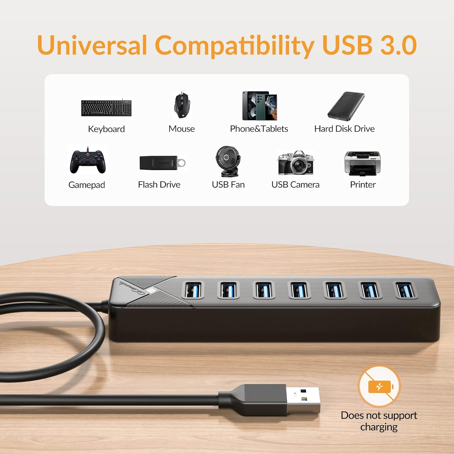 Gigimundo PG7U USB Hub 3.0, 7-Port USB Distributor, 50 Cm Cable with 5V/3A Power Input, Multiple USB Connector for PC Laptop, Older Macbook, PS4, PS5, Flash Drive, Keyboard, Mouse, GGM-PG7U-U3-50 - Usb A 4Port image number 2