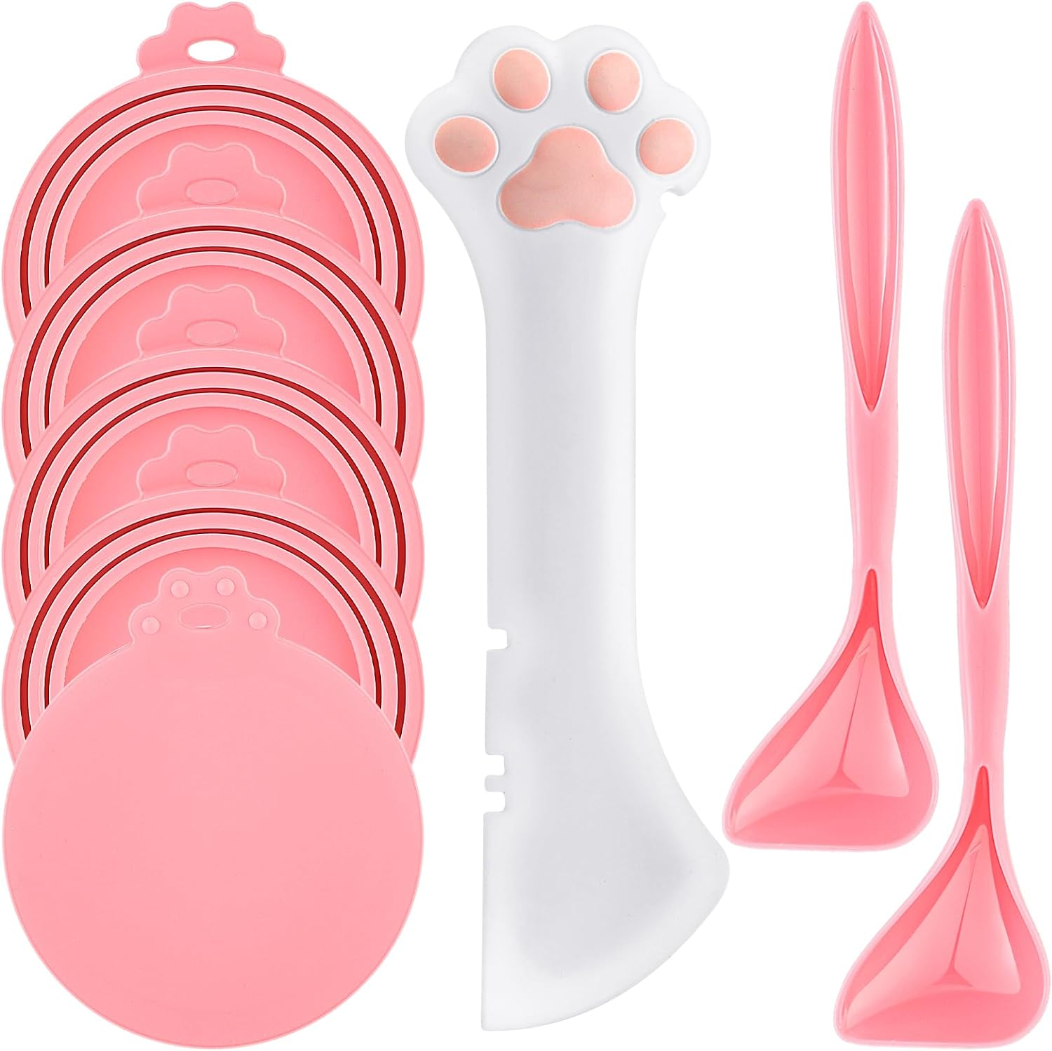 Uiifan Cat Food Lid Cat Food Can Covers Lids 8 Pcs Pet Can Supplies Set 5 Silicone Wet Kitten Foodstuff Tin Covers Lids 2 Silicone Dog Spoons 1 Paw Shape Multifunctional Opener for Pets(Pink) image number 3