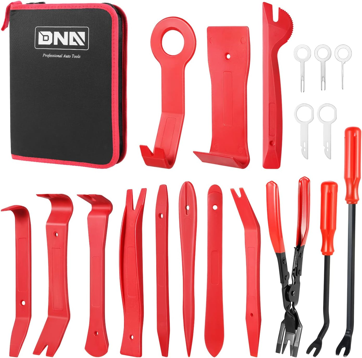 &lrm;DNA MOTORING TOOLS-00246 Car Trim Removal Tool Kit, Clip Plier Upholstery Remover Set for Auto Door Panel Audio Dashboard, with Storage Bag, Red - Red image number 5