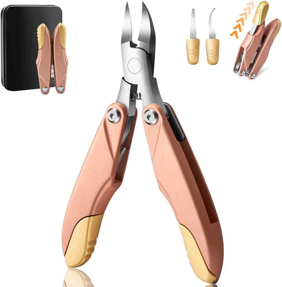 GAROGYI Toenail Clippers for Thick Nails, Folding Design Toenail Clippers, 3 in 1 Toenail Clippers, Easy to Carry and Store, Foldable and Durable Toenail Clippers for Men and Women (Rose&Pink)