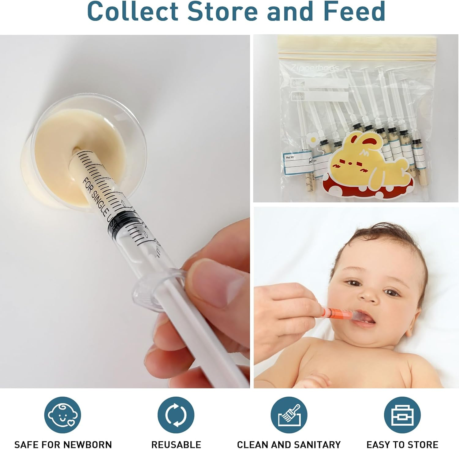 50 Colostrum Collector Sets Include 3Ml without Needle Colostrum Syringe with Cap, Sticker, Clear Ziplock Bag and a Measuring Cup image number 3