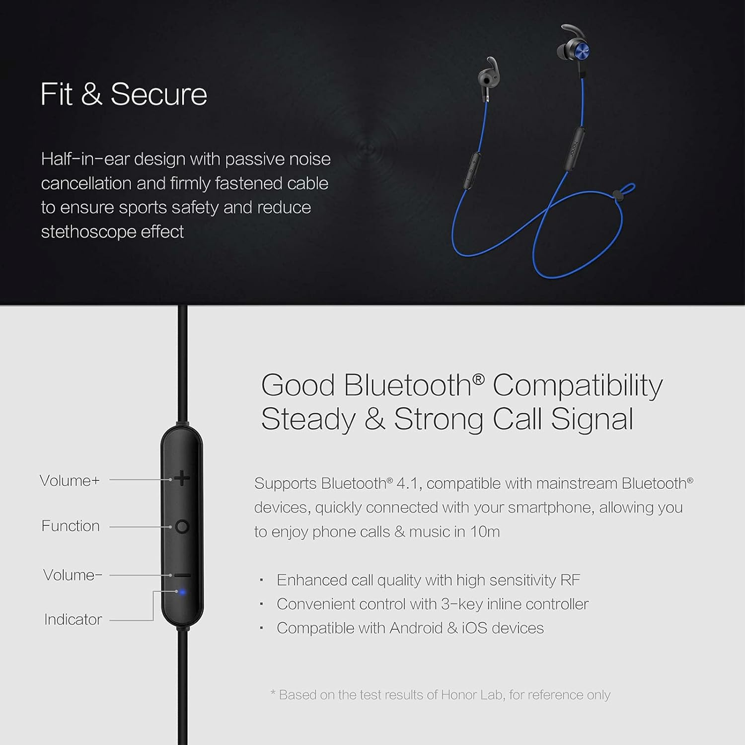 Honor Bluetooth Headphones, Wireless Sports Headphones with 11 Hours Playback Time and IP52 Water Protection Class, Magnetic In-Ear Headphones for Ios Android, Blue image number 1