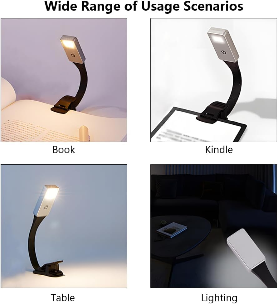 RUPEWA 8 LED Book Light, Clip-On​ Book Light for Bedside Reading, Lightweight Reading Light, USB Rechargeable Book Lamp for Book Lover, Black image number 5