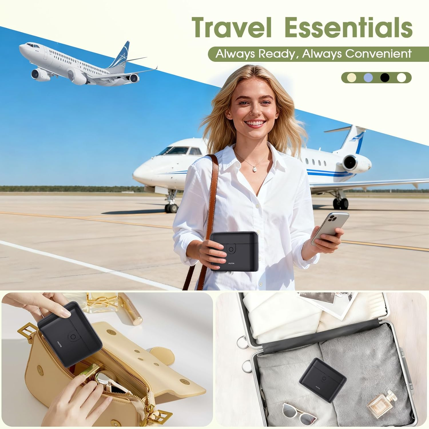 HUITAI Travel Bottles with Case, 4X2Oz TSA Approved, Leak-Proof, Press to Unlock, Compact & Portable Travel Toiletries (Black) image number 4