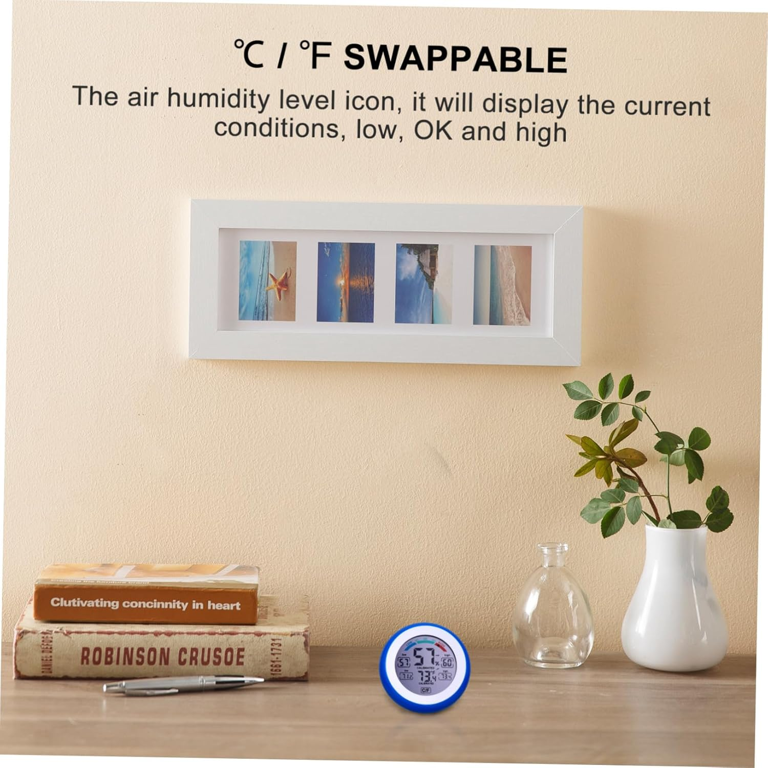 Milisten Multi-Functional Digital Thermometer Hygrometer Indoor round Touchscreen Instrument Hygrometer Blue High Precision Humidity Meter for Home Office LCD Display image number 3