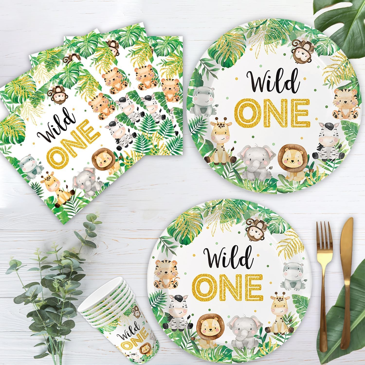 Wild One Birthday Decorations Tableware - Safari Birthday Decorations Including Plates, Cups, Napkins, Animal Jungle Theme Wild One Party Supplies (Serve 25) image number 5
