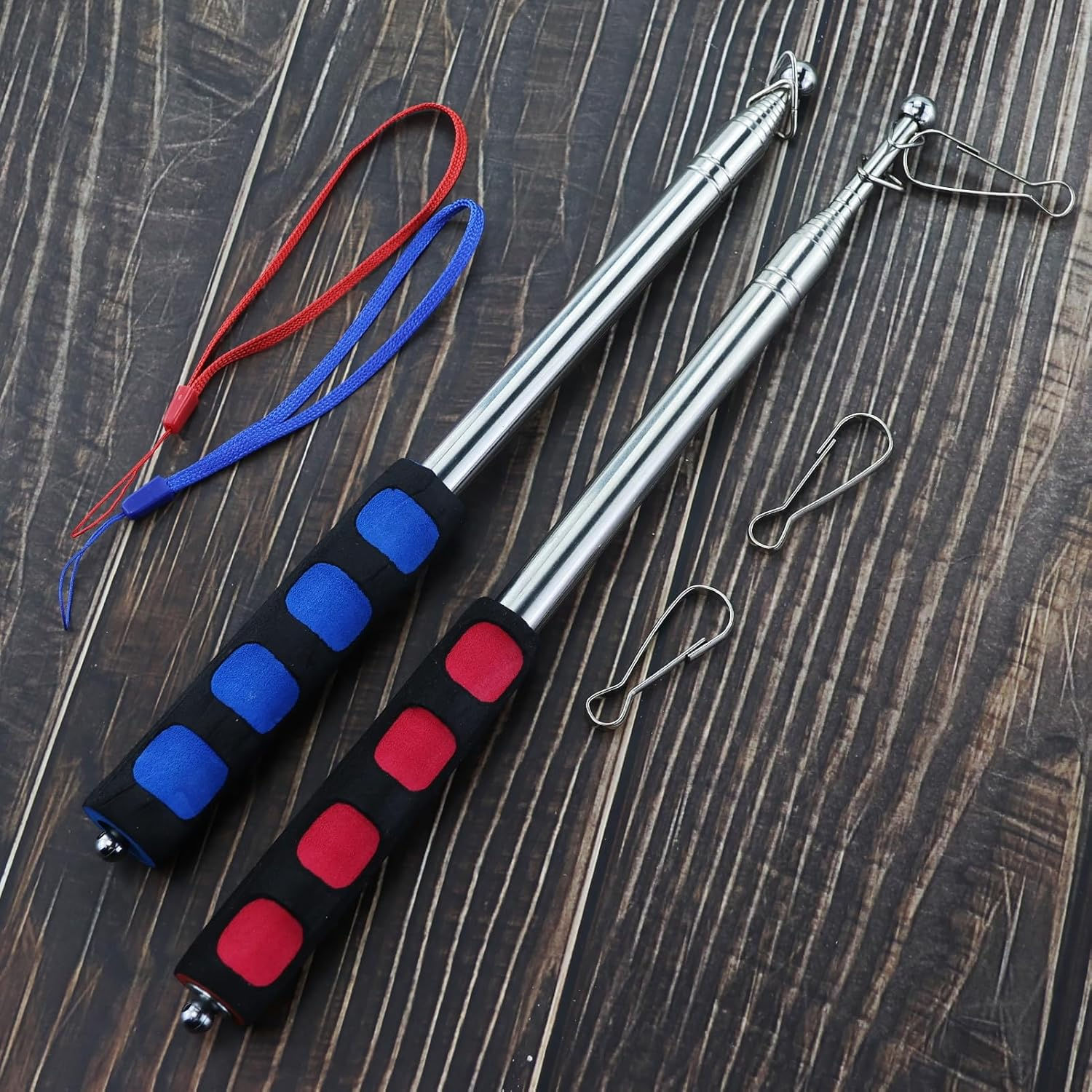 6.5Ft (200Cm) Telescopic Handheld Flagpole, 2 Pcs Retractable Banner Pole Portable Tour Guide Flag Pole Pointer Stainless Steel Teaching Pointer Stick for Tour Guide Teaching (Blue & Red) image number 5