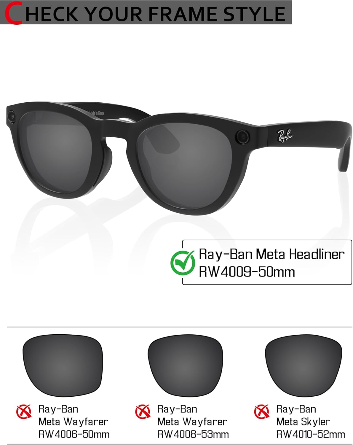 Vonxyz Lenses Replacement for Ray-Ban Meta Headliner RW4009 (50Mm) Smart Glasses - for Women, Easy Install image number 6