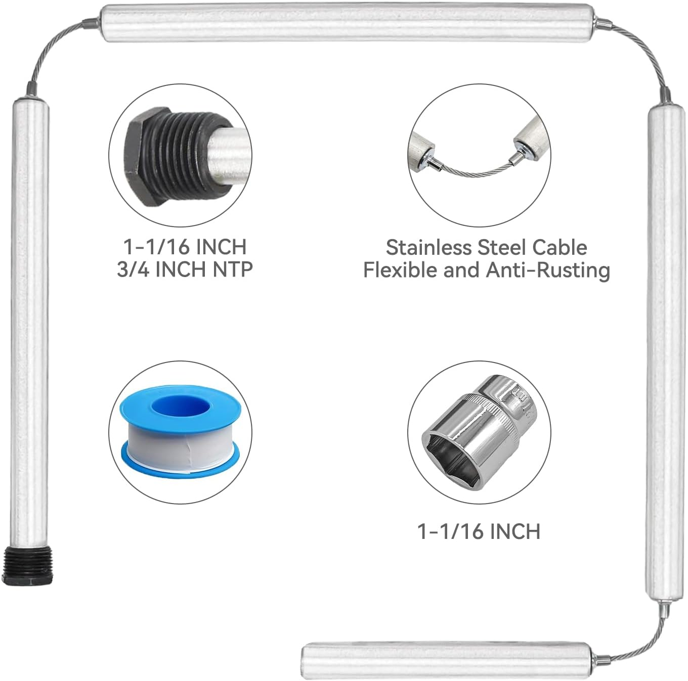 Soclim Magnesium Anode Rod for Water Heater, 44 Inch Flexible Hot Water Anode Replacement Kit for Rheem, Reliance, Richmond, Kenmore, GE, State and More image number 1