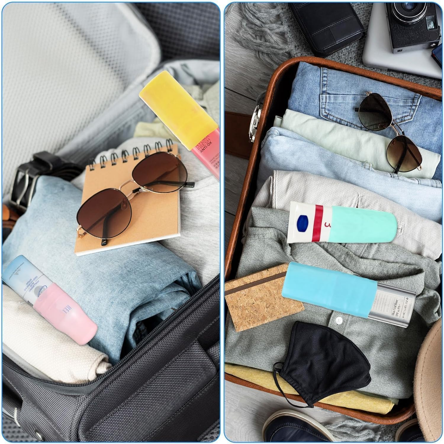 WADY 18 Pcs Silicone Travel Bottle Covers - Elastic Leak Proof Sleeves for Shampoo & Toiletries Containers, Universal Fit Travel Essentials for Liquids Prevention image number 3