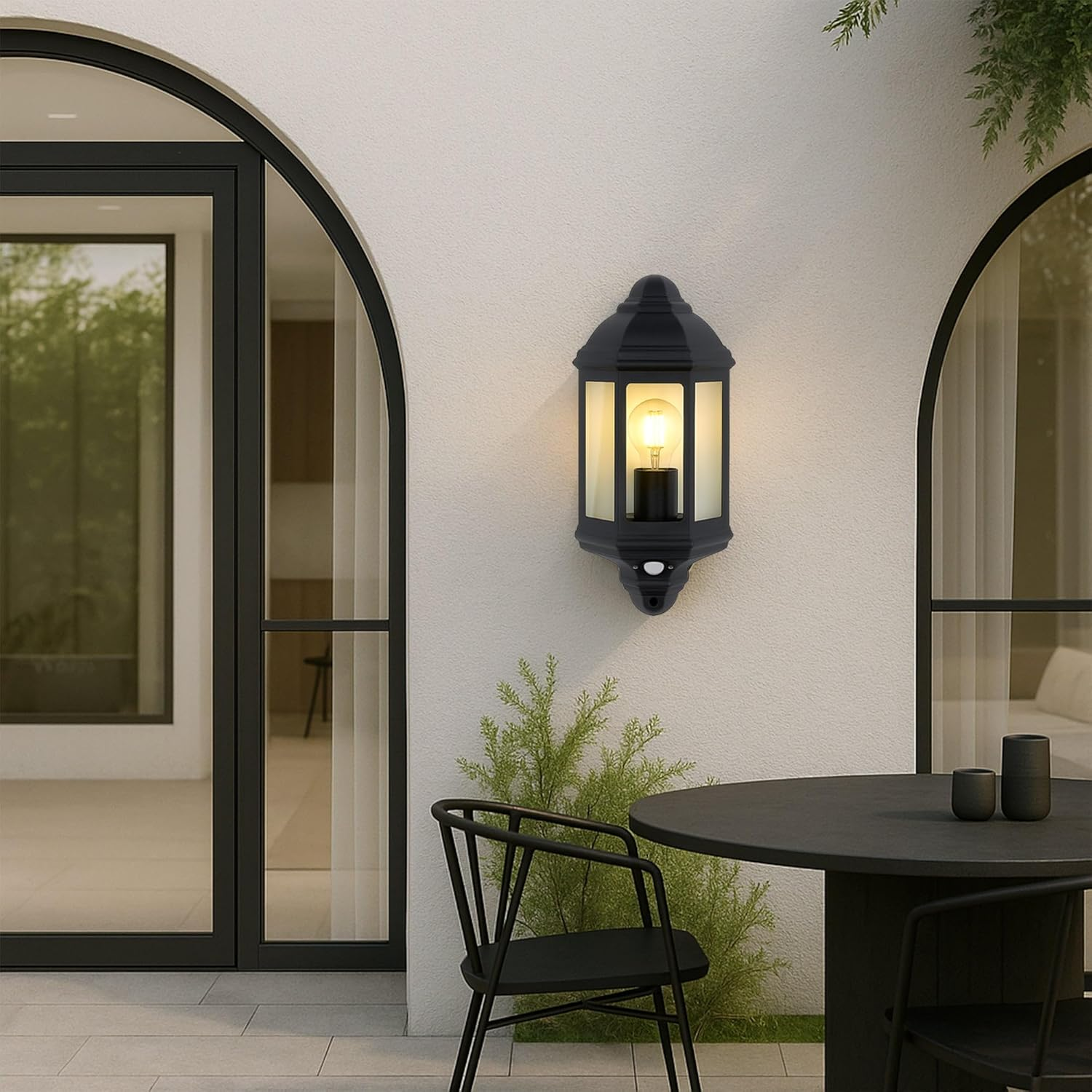Lexi Lighting Avara Outdoor Wall Sconce with Sensor, E27 Bulb Base, Exterior Black Finish Aluminum Frame with Clear Glass Shade, IP54 Waterproof Porch Lights for Patio Front Door Garage image number 3