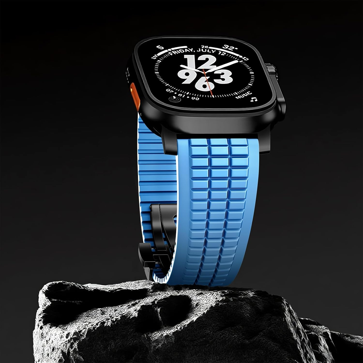 SEURE FKM Strap for Apple Watch Ultra 2/1 49 Mm, Series 10 46 Mm, Series 9/8/7 45 Mm, Series SE2/6/SE/5/4 44 Mm, Series 3/2/1 42 Mm Business Sport Fluororubber Wristbands Replacement Strap for Men image number 2