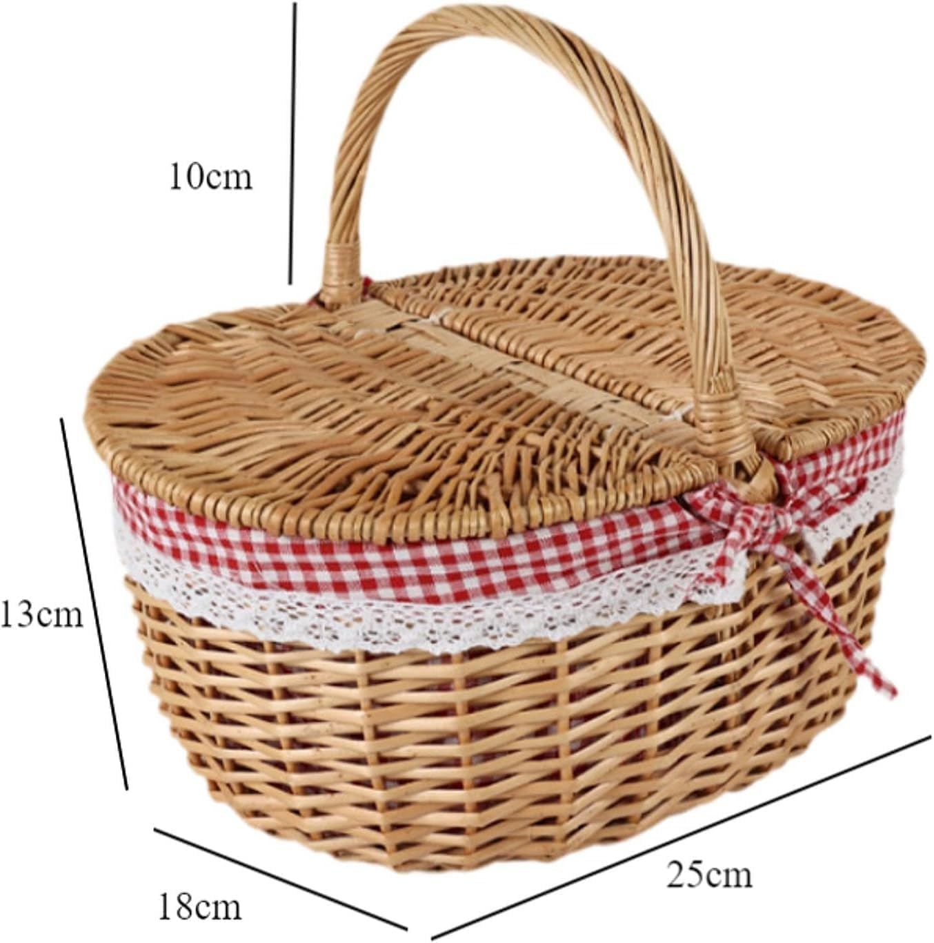 Picnic Basket, Wicker Basket with Foldable Handle Lid and Removable Liner, Rustic Woven Wicker Basket for Outdoors, Home Decoration, Beach Parties, Halloween, Christmas, Valentines, Birthday (Red) image number 5